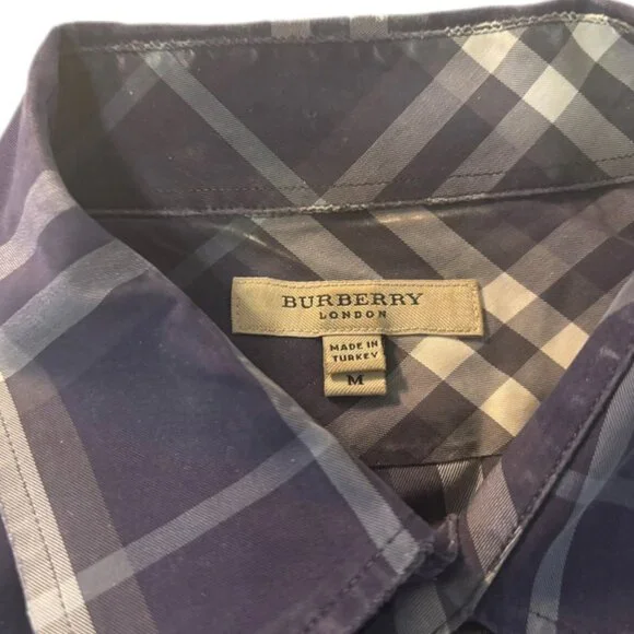 BURBERRY Shirt (M, Navy/Checkered, Cotton) - Picture 3 of 6